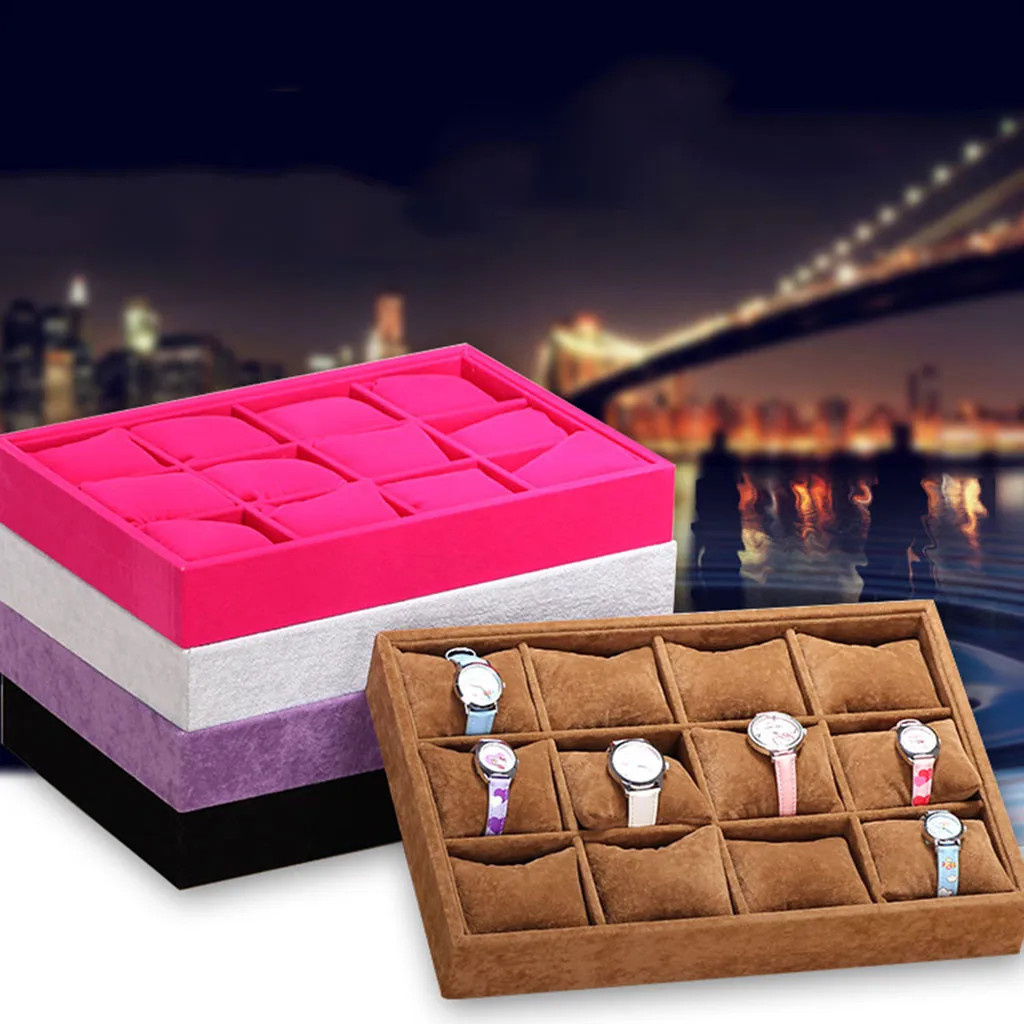 

Suede Density Board Storage Tray 12 Grid Watch Storage Box Home Jewelry Decoration Display Accessories Sundries Storage Tools