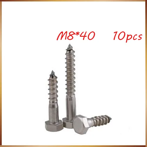 

Free shipping 10pcs M8 Hexagon External Hex Head Self Tapping Wood Screws 304 Stainless Steel Wood Working Outdoor Repair Bolts