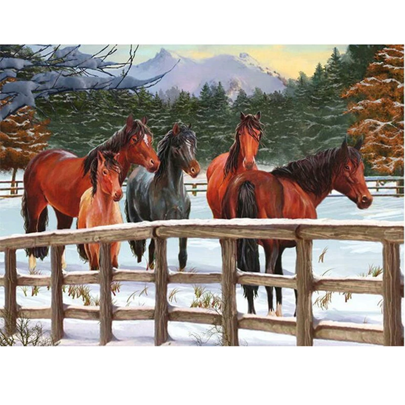 Diamond Embroidery Full Square Drill Winter Horses Pattern Rhinestones Diamond Painting Needlework Hobby Crafts Full Kit