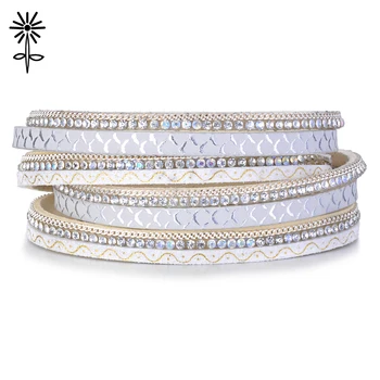 

10pcs/lot Fashion Woman Winding Wrap Chain Bracelet Multilayer Leather with Rhinestone Magnetic Clasp Pulseiras B-004*10
