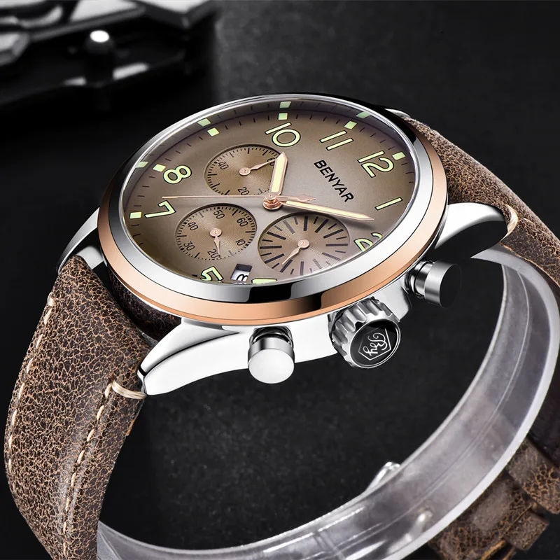BENYAR мужские часы лучший бренд роскошные кожаные водонепроницаемые часы мужские Relojes Hombre Модные Бизнес Кварцевые часы спортивные часы