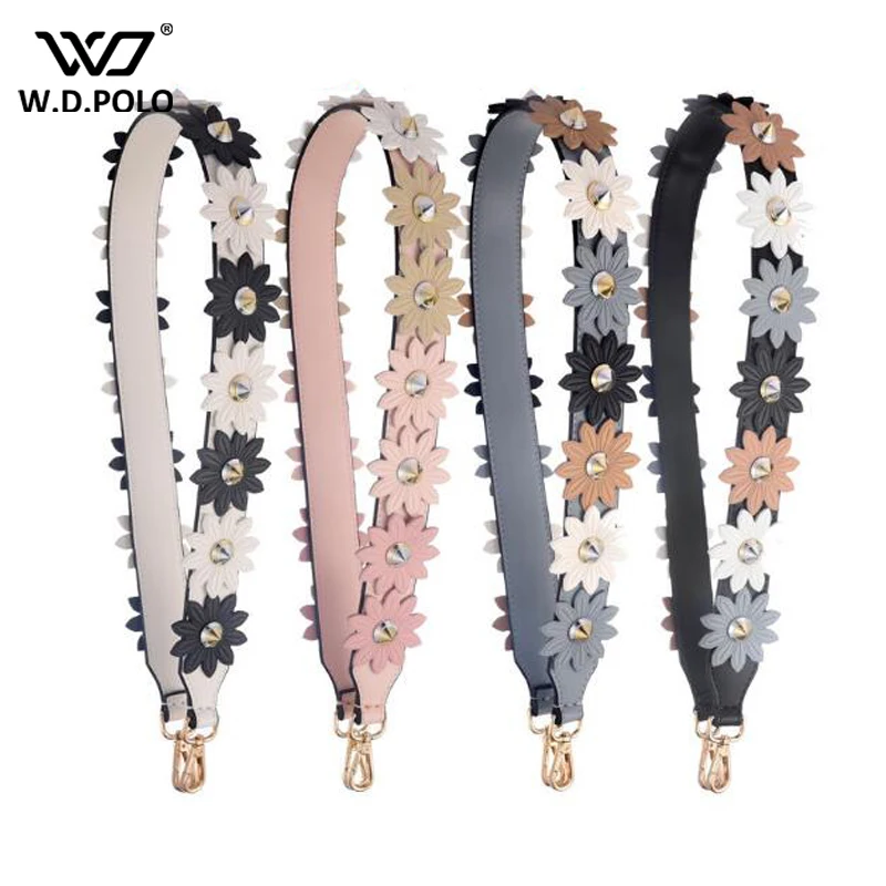 

New Genuine Leather Women Bag Strap Flower Design Lady Shoulder Strap Chic Bags Accessories C692