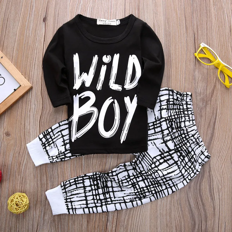 Wild Boy Letter Baby Long Sleeve T Shirt Pants