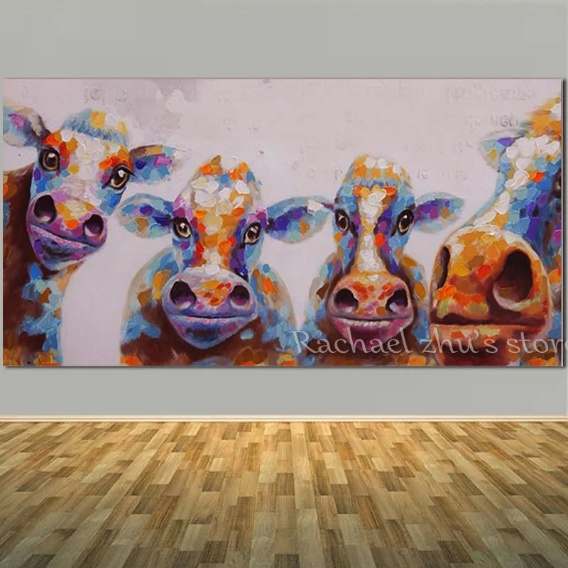 

Hand Painted Abstract Cow Oil Painting On Canvas Animal Cartoon Children's Room Wall Pictures For Living Room Bedroom Home Decor