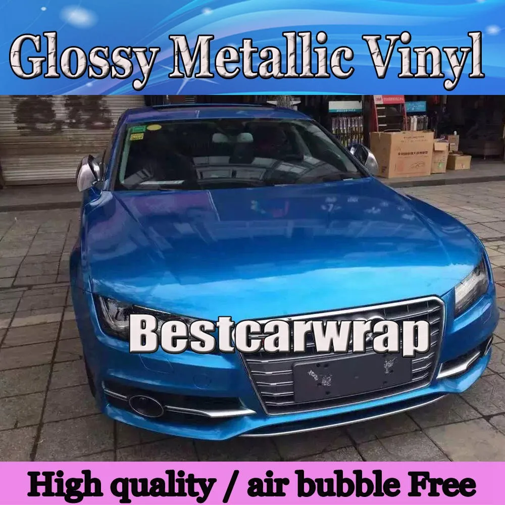 glossy light blue metallic metal blue 3M vinyl wrap car wrapping sheets (3)