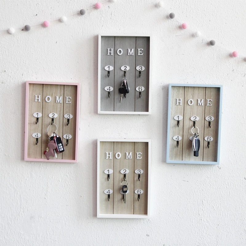 Home Wall Decor Handmade Wooden key Hook Cargo Storage Box Multi