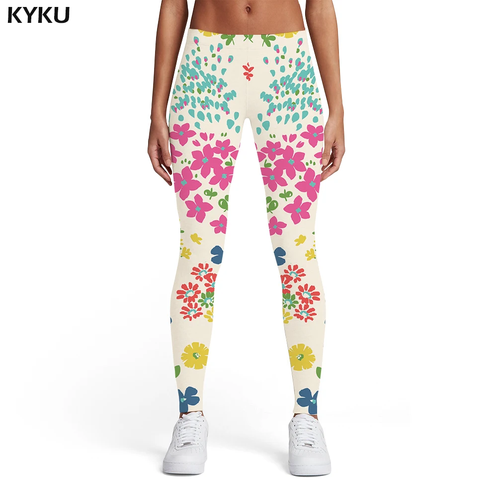 

KYKU Flower Leggings Women Art Sport Colorful Ladies Harajuku Sexy Ink Printed pants Womens Leggings Pants Casual Slim Summer