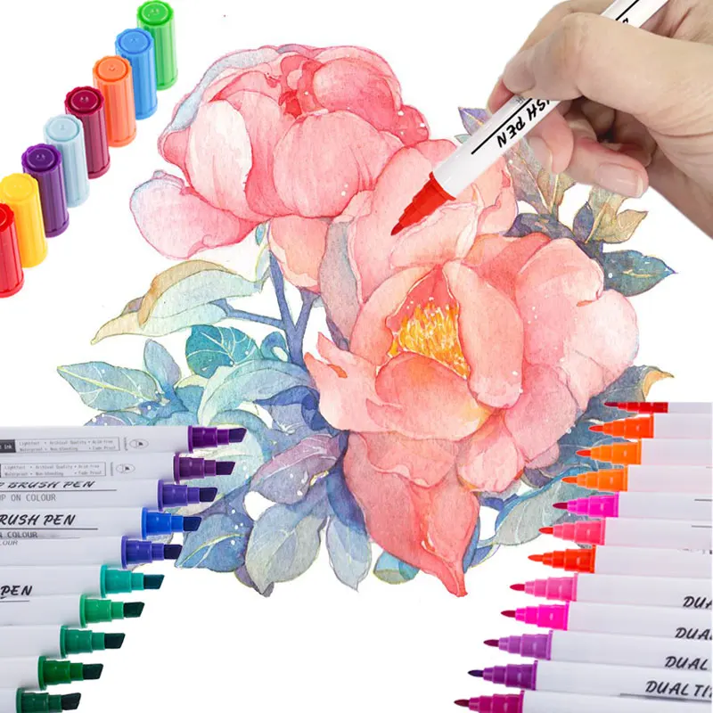 

Watercolor Marker Dual Tip Artistic Sketch Double Tip Fineliner Fine School Colored Children Drawing Pen Manga Markers Set