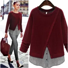Plus Size 5XL Fake Two-Pieces Women blouses Clothing 2017 Spring Kimono Vintage Women’s Loose Knit Shirt Tops Linen Blusas Mujer