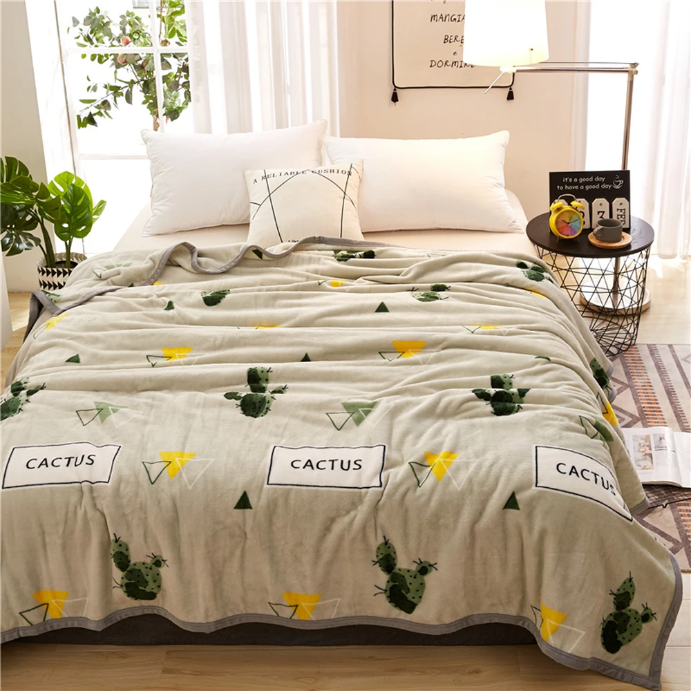 

2018 Light Grey Cactus Soft Summer Print Thin Blanket Little Throws Coral Fleece Microfiber Plaids Bedsheet Polyester