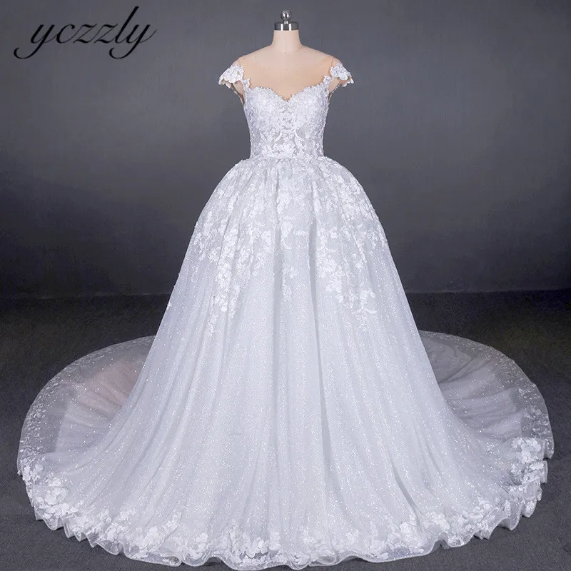 Vestido De Noiva Pize Размер Люкс Дубай Кепка бальное платье с рукавами свадебное платье длинные кружевные накладные орнаменты Свадебные платья со стразами