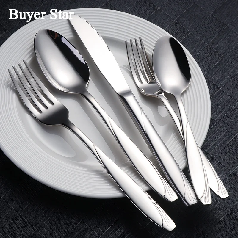 

Wholesale 20PCS Dinner Set 18/8 Stainless Steel Silver Dinnerware Luxury Engraved Knife Fork Tablespoon Tableware Cutlery Set