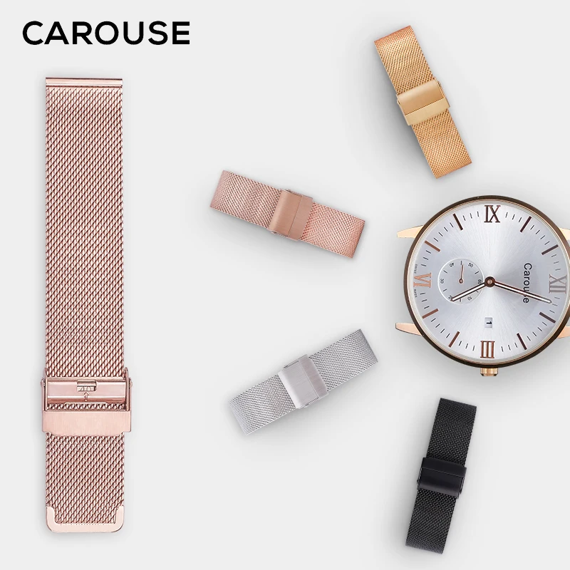 Carouse Milanese Watchband 16mm 18mm 20mm 22mm Metal Watch Band Strap Universal Stainless steel Bracelet Black Rose Gold Silver