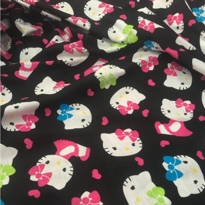 

Wide 155cm Soft Cotton knitted Jersey Fabric Black Bottom Kitty Cat& Red Heart Printed Fabric Sewing Material Diy Baby Clothing
