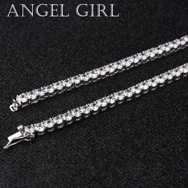 Angel girl модные подвески три/четыре зубец Установка CZ Кристалл Серебряный цвет 4 мм камень цепь теннис ожерелье для женщин и мужчин
