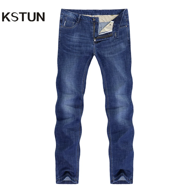 

Men's Jeans Stretch Solid Blue Straight Classic Regular Fit Jeans Fashion Pockets Leisure Businessman Long Trousers Male Homme
