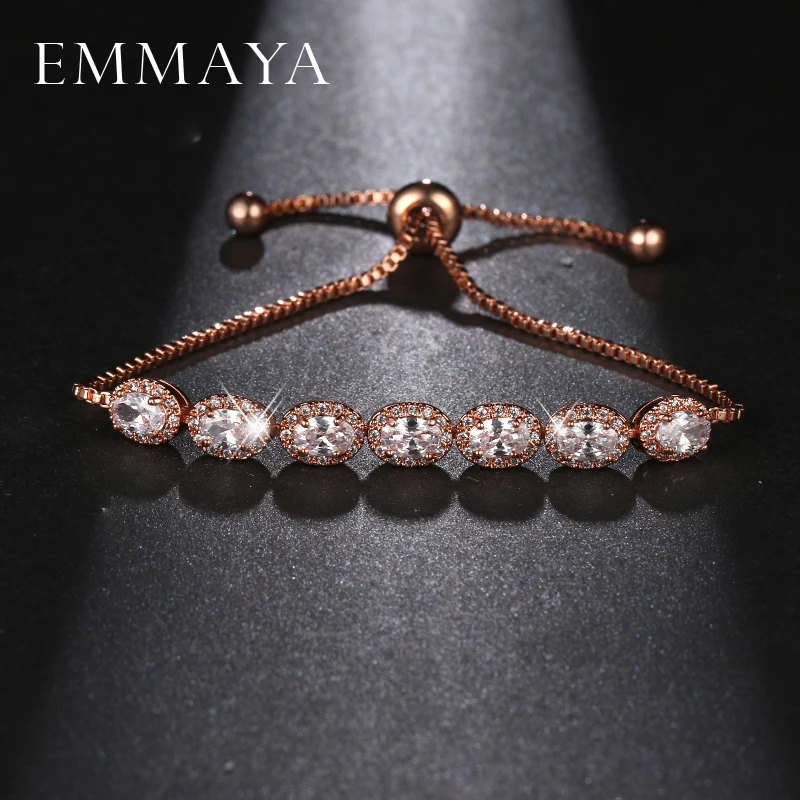 

EMMAYA Trendy Oval Shape Womens Girls Friendship Chain Cz Crystal Bead Beaded Link Rose Gold Color Bracelet