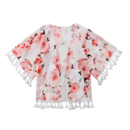 

Baby Girl Floral Cover Up Kimono Cardigan Tassel Shawl Sunsuit Top Beach Clothes Size 3-6T