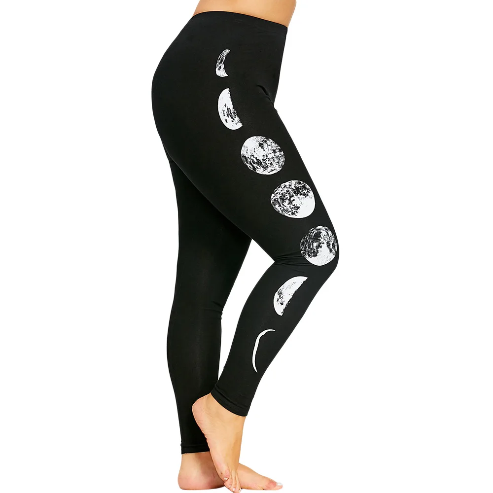Women Yoga Pants Plus Size Monochrome Moon Fitness Gym Leggings Female Elastic Waist Running