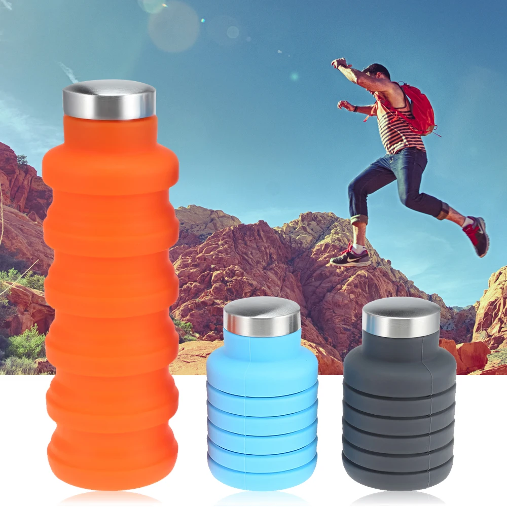 Silicone Folding Water Bottle Sports Cup For Outdoor Running Cycling Portable 