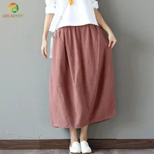 Летняя хлопковая льняная миди-юбка с высокой талией для девочек, Женская винтажная Китайская Этническая стильная розовая черная темно-синяя прямая юбка для студентов