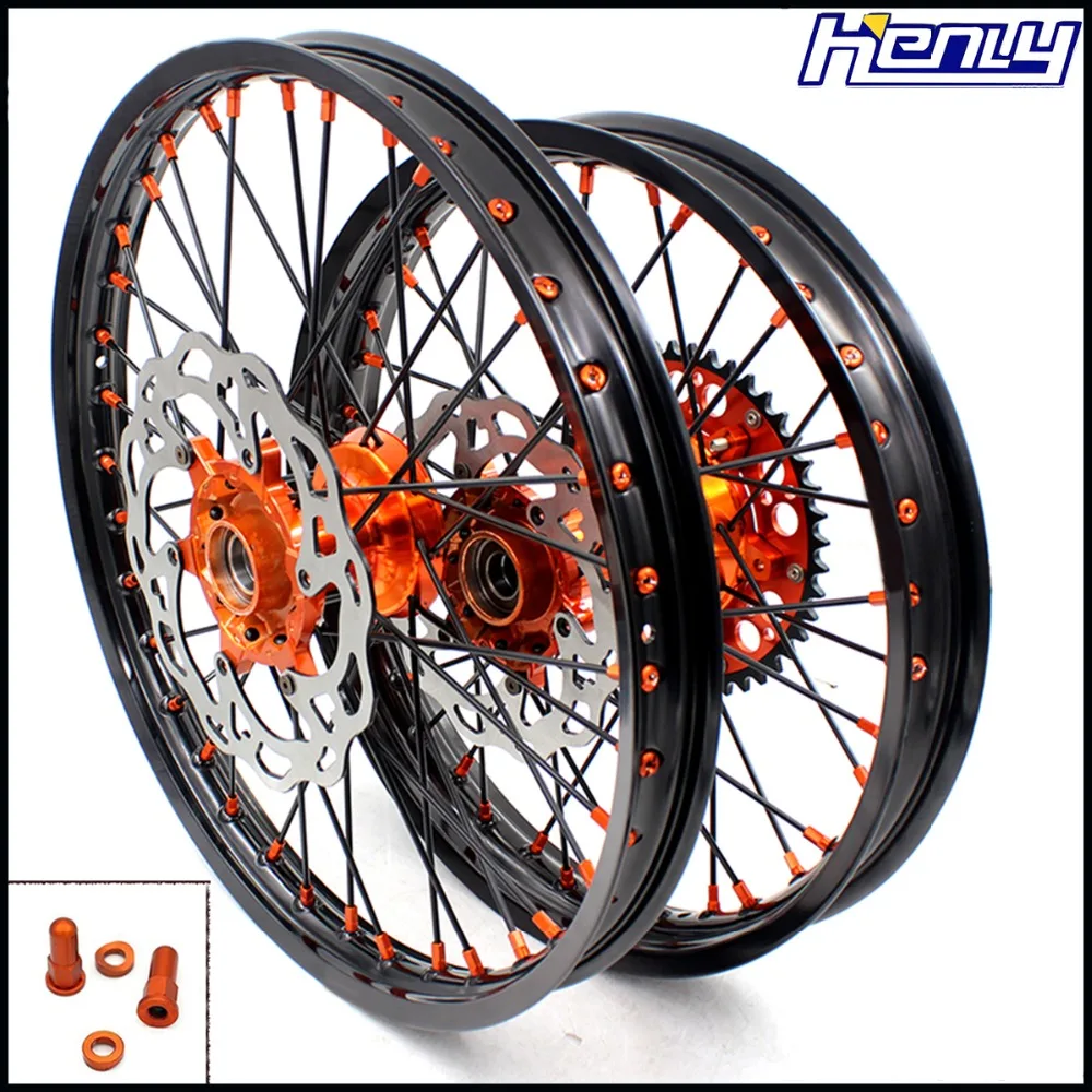 

21/18 Enduro Casting Wheel Set Motorcycle For KTM EXC EXCF 125CC-530CC 2003-2019 Rim Black Spoke Discs