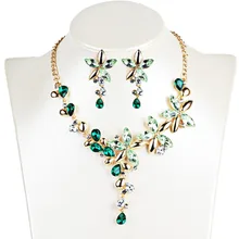 Женские короткие ожерелья на воротник ювелирное изделие Цвет Кристалл пять листьев Цветы Стразы готическое ожерелье серьги ювелирный набор