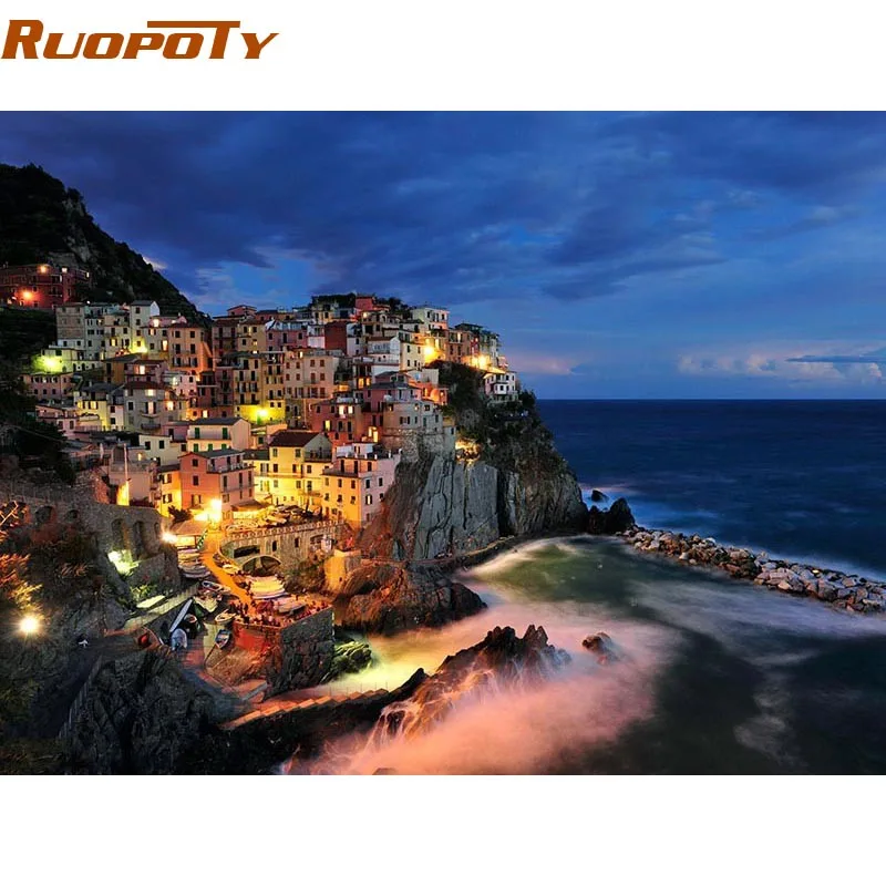 

RUOPOTY Frame Sea Night DIY Painting By Numbers Landscape Picture Paint By Numbers Unique Gift For Home Decor Wall Artwork 40x50