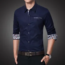 Мода мужские рубашки с длинным рукавом с рисунком в социальных Бизнес Для мужчин s рубашка в виде фальшивого кармана удобные темно-синего цвета, светло-серый мужские рубашки