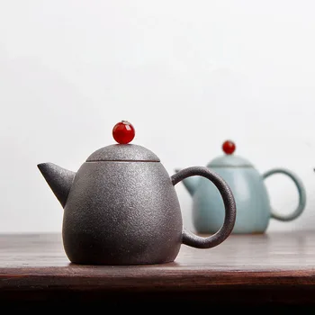 

Japanese Retro Yuan Song Kiln Teapot Coarse Pottery Ceramic Tea Set with Agate Beads Kung Fu Tea Pot Art Teapot Creative Gift
