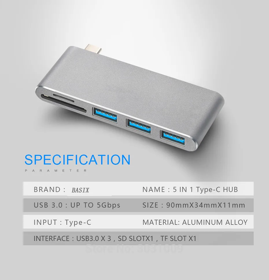 Basix 5-in-1 USB Hub 3.0 Type-C to 3 Ports USB 3.0 Hub Adapter9