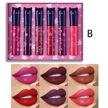 

Moisturizing Velvet Lip Gloss Set Waterproof Non-stick Cup Long-lasting Lip Glaze Liquid Lipstick Kit 6pcs Wholesale