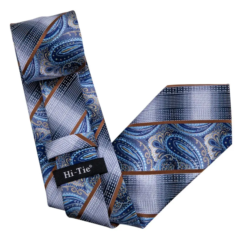 Hi Tie роскошный Шелковый мужской модный синий галстук Пейсли набор носовых