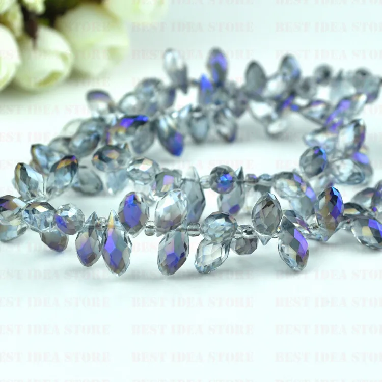 

100pcs 6x12mm Half Purple Plating Color Briolette Pendants Waterdrop Crystal Glass Jewelry Loose Teardrop Beads DIY
