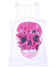 White Women Sports Tank Tops Lady Sexy Sleeveless T Shirt Clothes Elastic Yoga Running Pink Skull Vests Camisole Digital Print