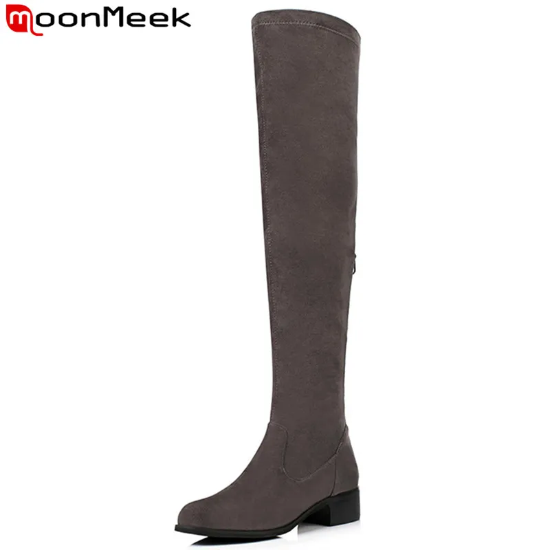 

MoonMeek big size 34-43 fashion new over the knee boots round toe zip faux suede boots med heels thigh high boots ladies shoes