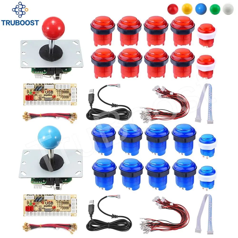 DIY Arcade Joystick Kits For 2 Players PC Computer Games LED Push