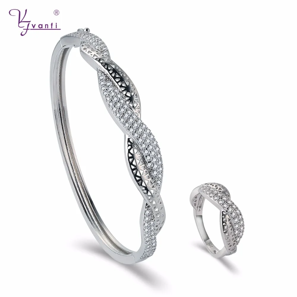 Dubai White Gold Bangles &Rings Copper Latest Style Jewelry Sets For