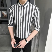 YASUGUOJI, новинка, летняя Модная приталенная рубашка, мужские нежелезные рубашки, рубашка с коротким рукавом, мужские рубашки в Вертикальную Полоску