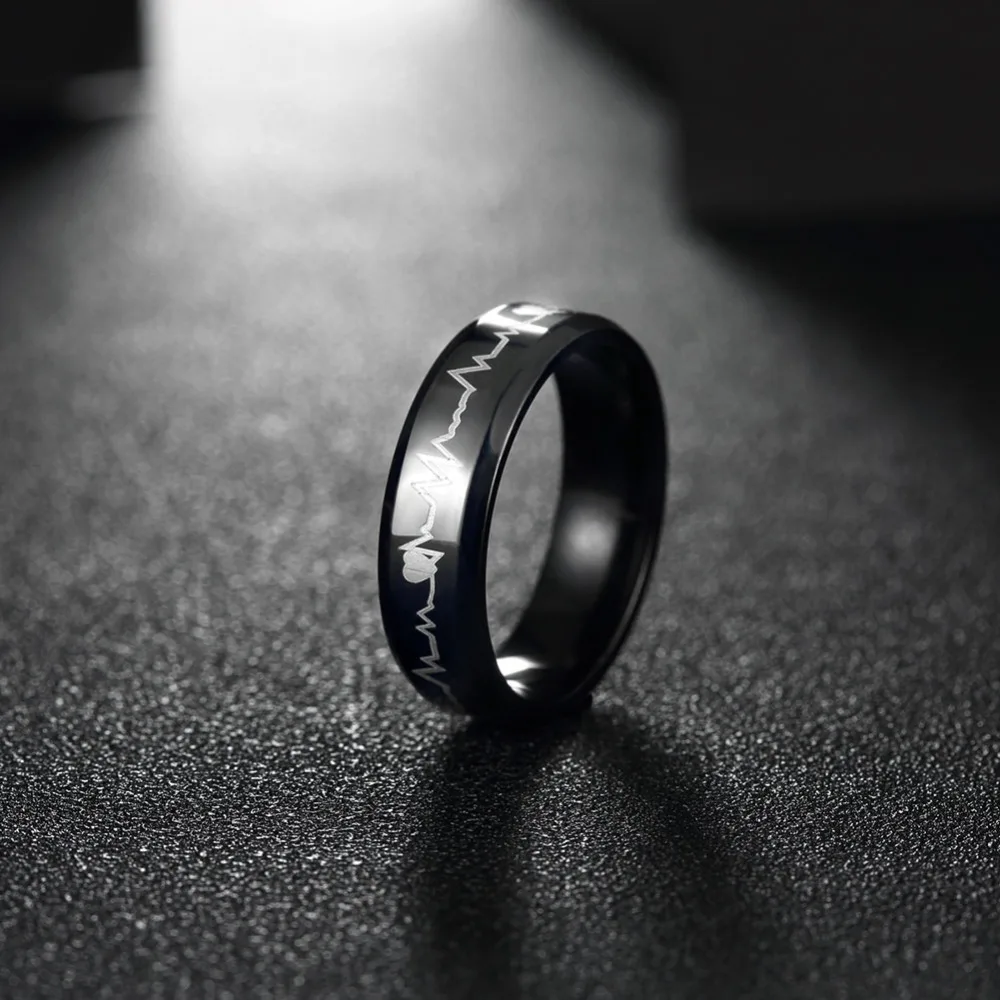 Titanium Steel with ECG Punk Ring Black Retro Vintage Biker Large Antique Men's Rings For Seal men Rock mens Jewelry Women