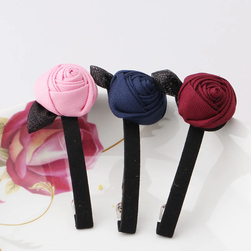 

C MISM Korean Beauty Ribbon Rose Flower Hair Clips Barrettes Hair Accessories For Women Headwear Leaves Imitation Girls Hairpins
