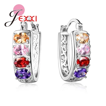 

Popular 925 Sterling Silver Trendy Hoop Earrings for Women Colourful Crystal Brincos Accessories Bridal Wedding Jewelry