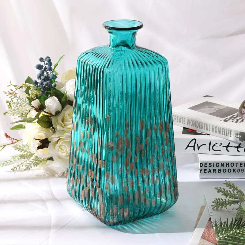 Высококачественная стеклянная ваза в скандинавском стиле, ручные художественные вазы для украшения дома, аксессуары, гидропонное стекло, контейнер, свадебные подарки - Цвет: L 39.5x7cm