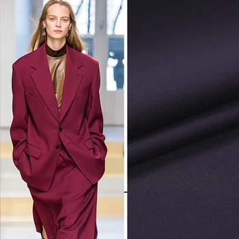 

140CM Wide 320G/M Weight Dark Purple Red Thin Wool Polyester Fabric for Spring and Autumn Dress Shirt Jacket Suit E492