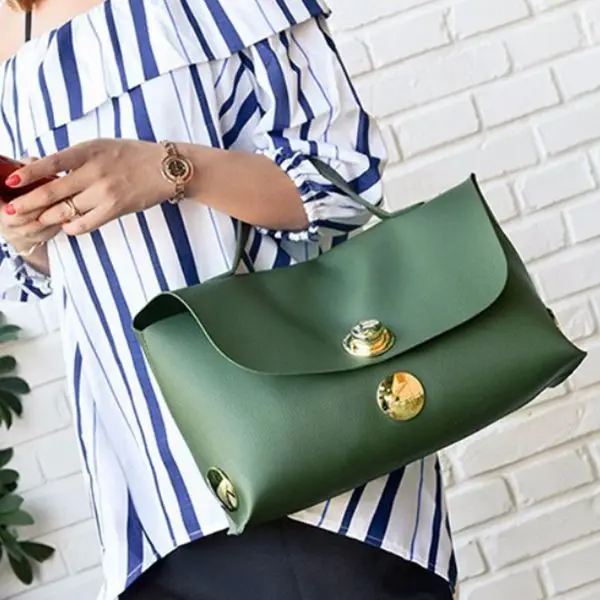 Новая Бостонская сумка женская большая круглая кнопка замок сумка Большой размер Элегантная Дамская-зеленая