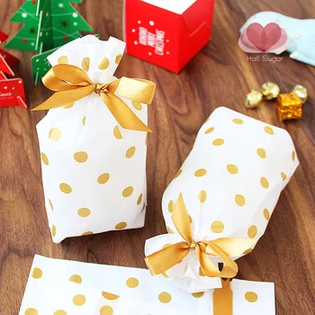 

new 23.5*14.5cm 50pcs deep gold dot design bag Cookie Snacks Chocolate Gift party Decoration Plastic Packaging Bags