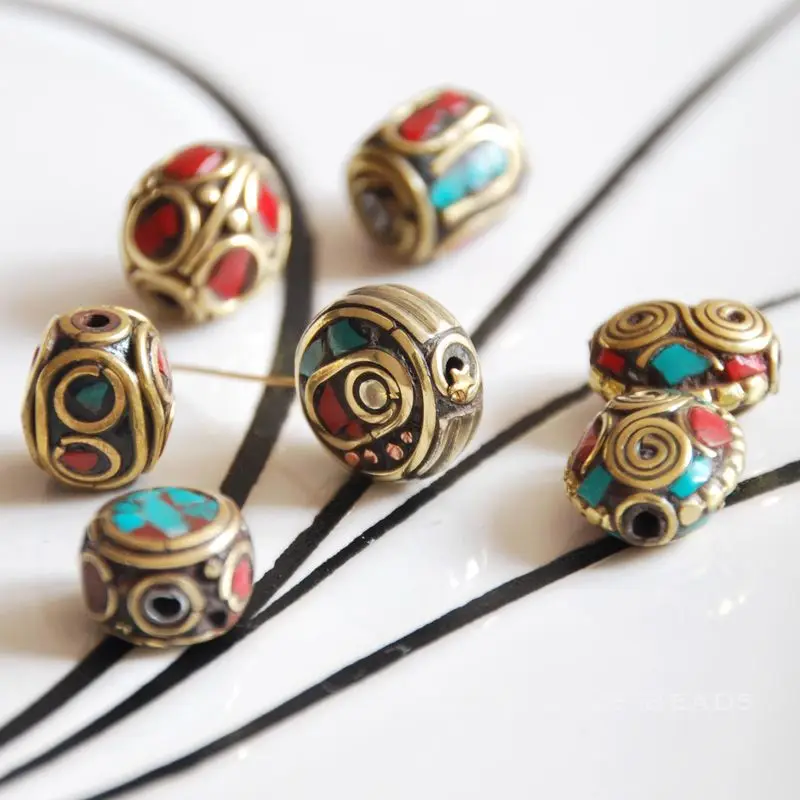 

wholesale 2 pcs/lot Nepal red coral copper spacer loose jewelry making craft findings DIY for women
