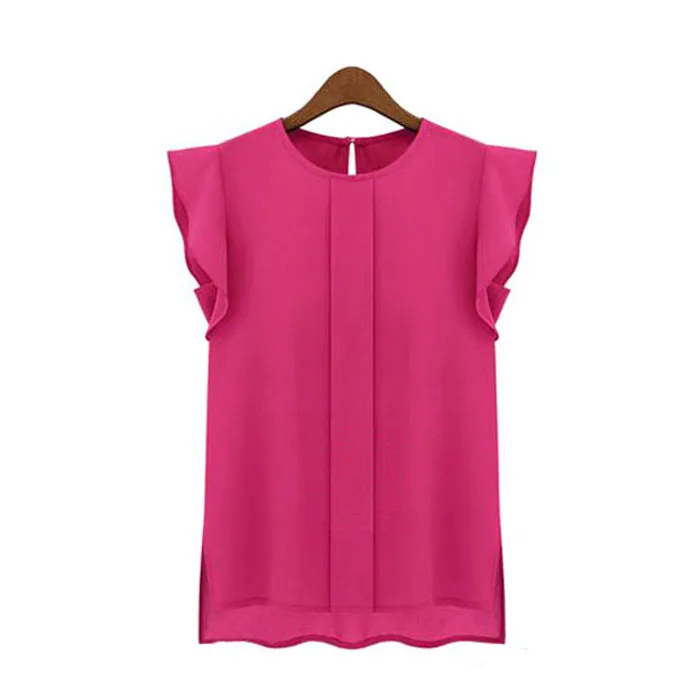 

1PC Women's T-shirts Casual Loose Chiffon Short Tulip Sleeve Summer Shirt Tops beach Party Casual Loose O-Neck Flared 2019