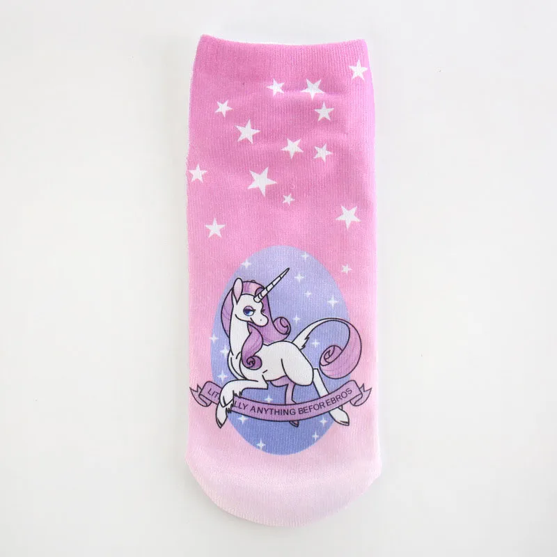 Trend Cute 3D Print Socks Women Ankle Socks Cartoon Animal Unicorn 3D Printing Sock Art Socks female