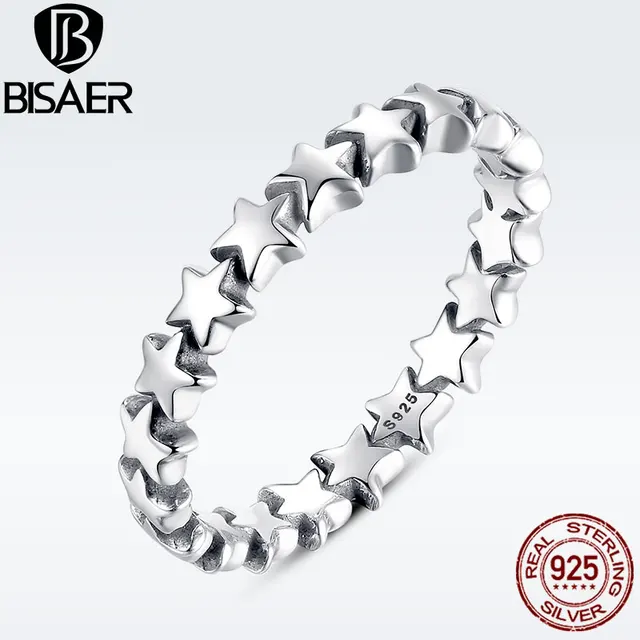 BISAER 100% 925 Sterling Silver Star to Star Stackable Finger Rings for Women We BISAER 100% 925 Sterling Silver Star to Star Stackable Finger Rings for Women We